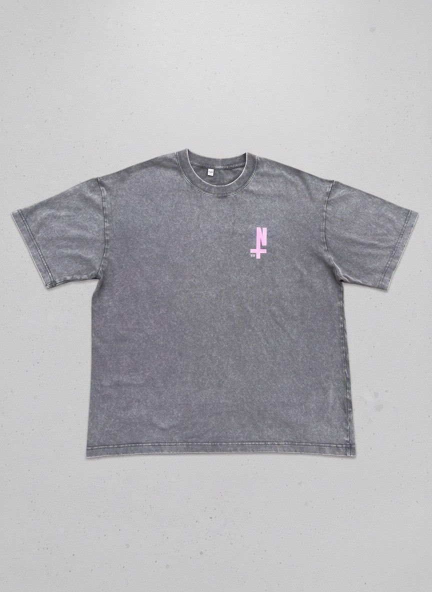 NOSTALXIETY™ T-shirt // Manisfesto - Gray Bubblegum Pink