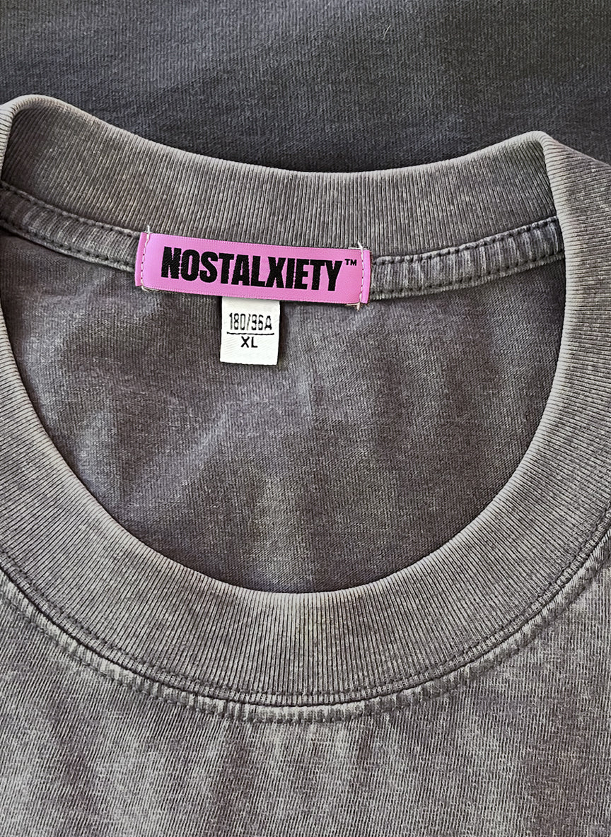 NOSTALXIETY™ T-shirt // Manisfesto - Gray Bubblegum Pink