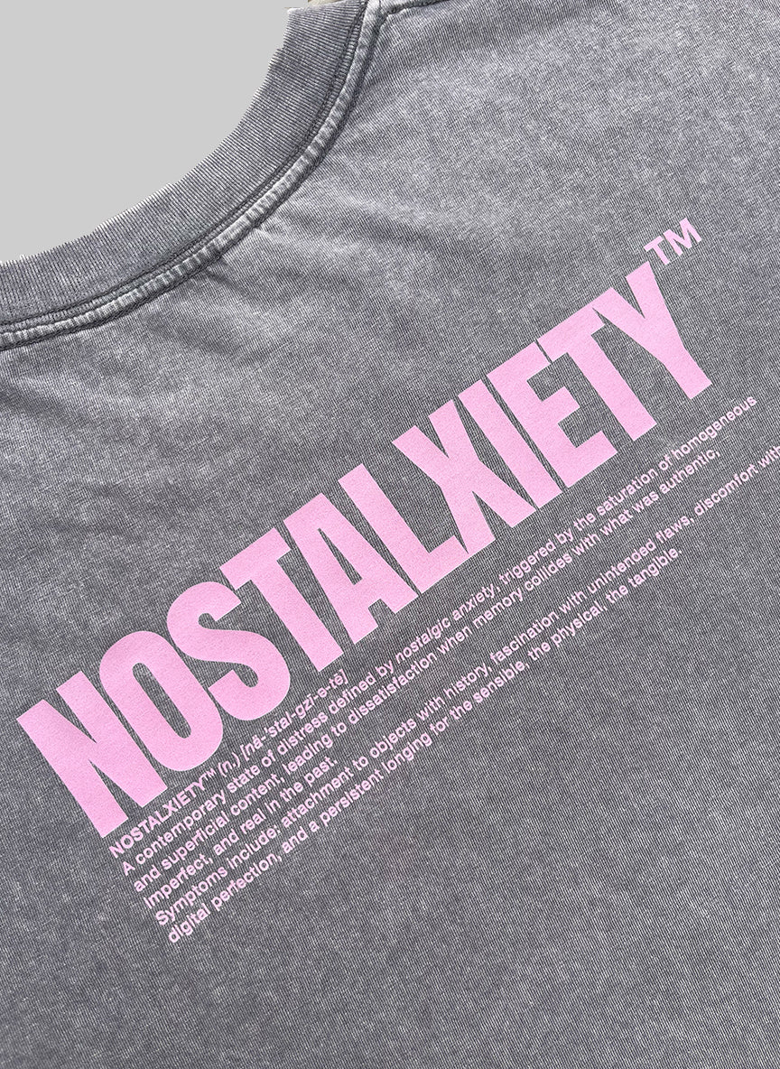 NOSTALXIETY™ T-shirt // Manisfesto - Gray Bubblegum Pink